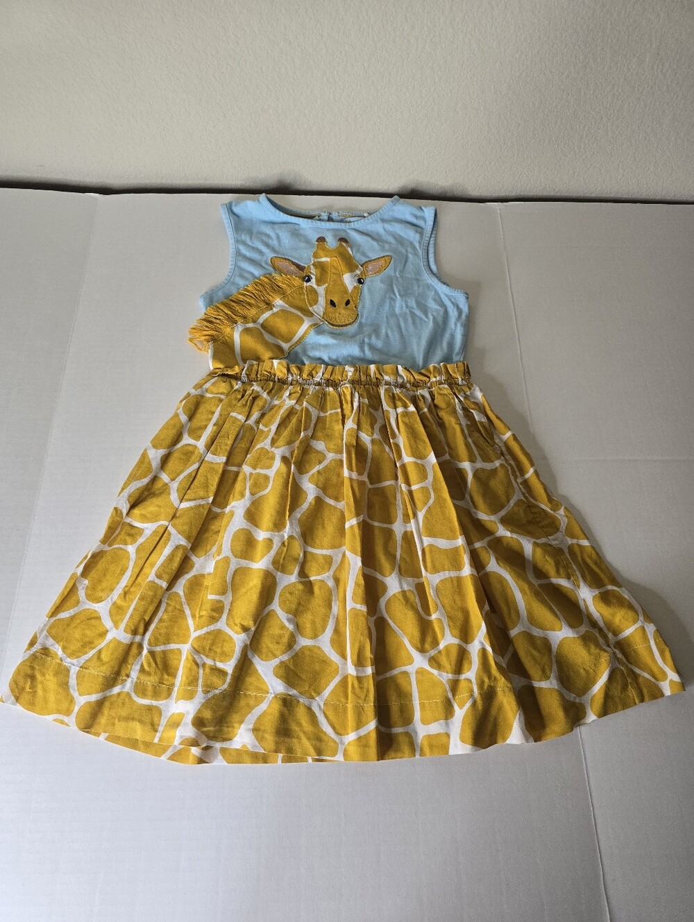 Mini Boden Girls 9-10Y Blue/Yellow Giraffe Appliqué Fit & Flare Dress Novelty